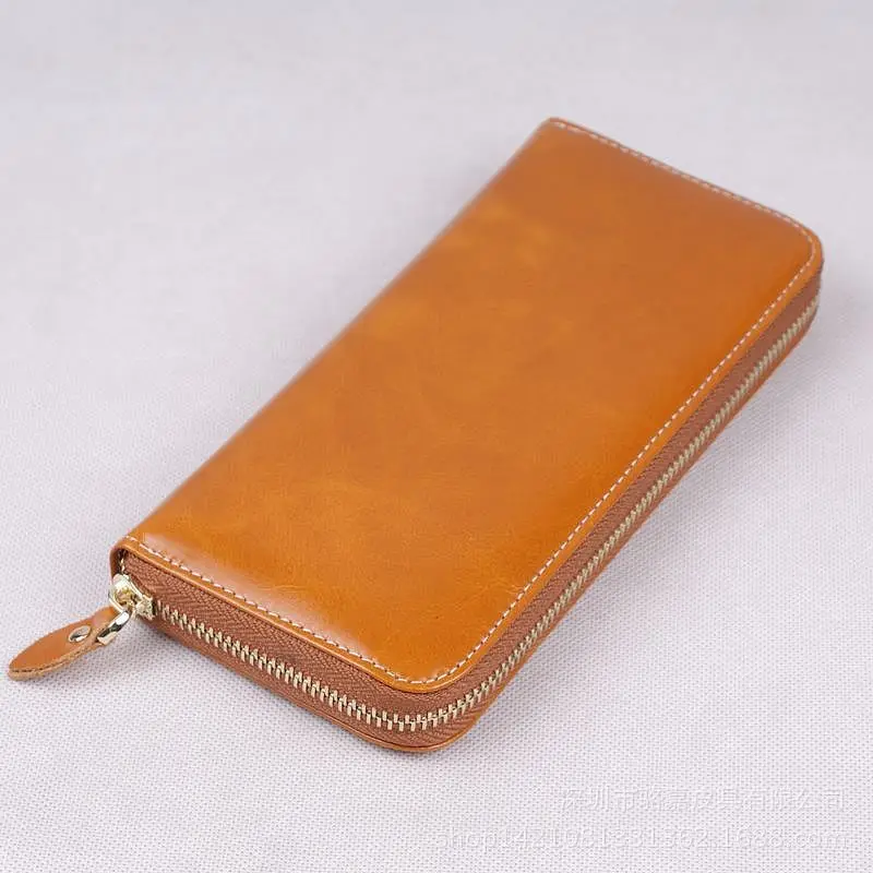 

Genuine leather vintage unisex zipper long purse handmade wallet card holder