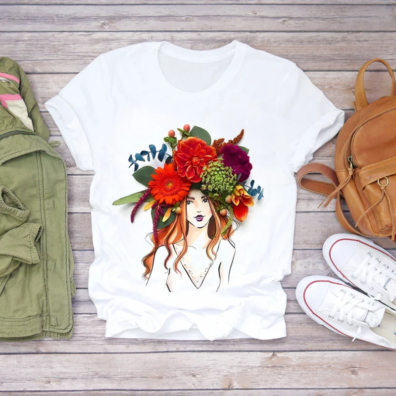 Женская футболка с принтом 3D цветок Милая коротким рукавом Harajuku женская Забавный