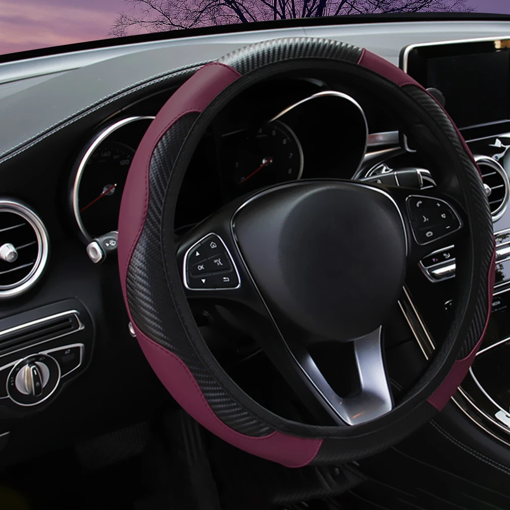 Wine red Рулевое колесо, кожаный чехол из углеродного волокна для Защитные чехлы для сидений, сшитые специально для Opel Astra g/gtc/j/h Corsa Antara Meriva Zafira Insignia Mokka KX3 KX5 - Название цвета: Wine red