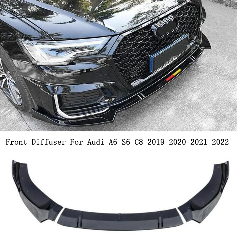 

Передний диффузор для Audi A6 S6 C8 2019 2020 2021 2022 высококачественный спойлер из АБС яркий черный бампер разветвители автомобильные аксессуары