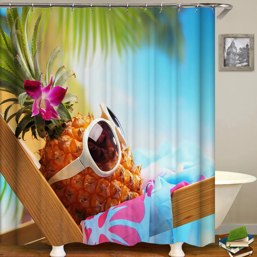 

3D Pineapple Shower Curtain Cartoon Waterproof Bath Curtains for Bathroom Bathtub Bathing Cover Large Wide 12pcs Hooks Fruit