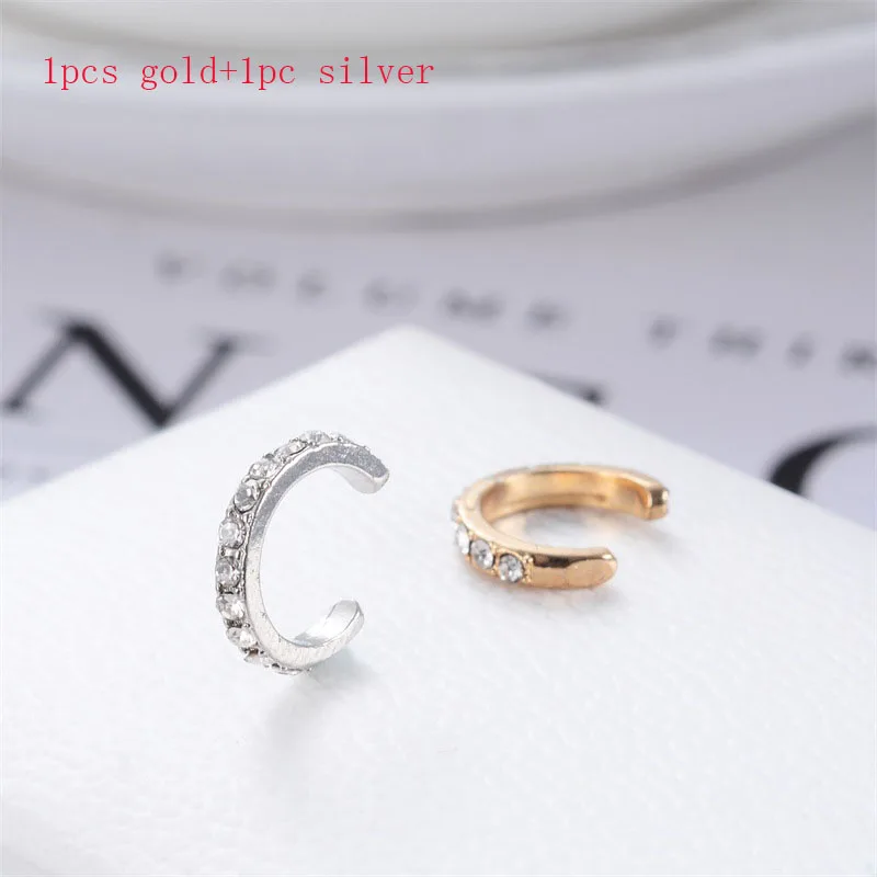 1pc gold+1pc silver Винтажные серьги-манжеты с кристаллами, клипсы, без пирсинга, золото, серебро, кольцо для носа, женские серьги панк-рок, серьги-манжеты, kolczyki - Окраска металла: 1pc gold+1pc silver