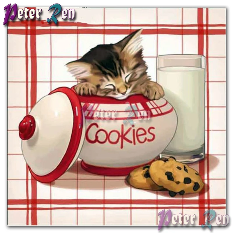 5d Diamond drawing Cat and milk in a cookie jar Square Round Painting Diy Mosaic cross stitch Living room bedroom decoration