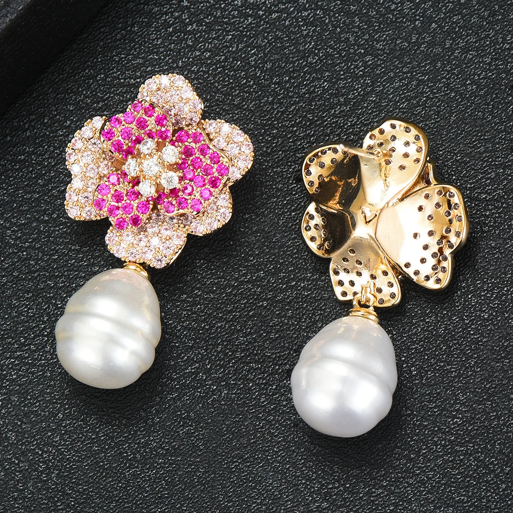 

LARRAURI Vintage Flower Imitate Pearl Crystal Dangle Earrings Women Fashion Jewelry Accessories