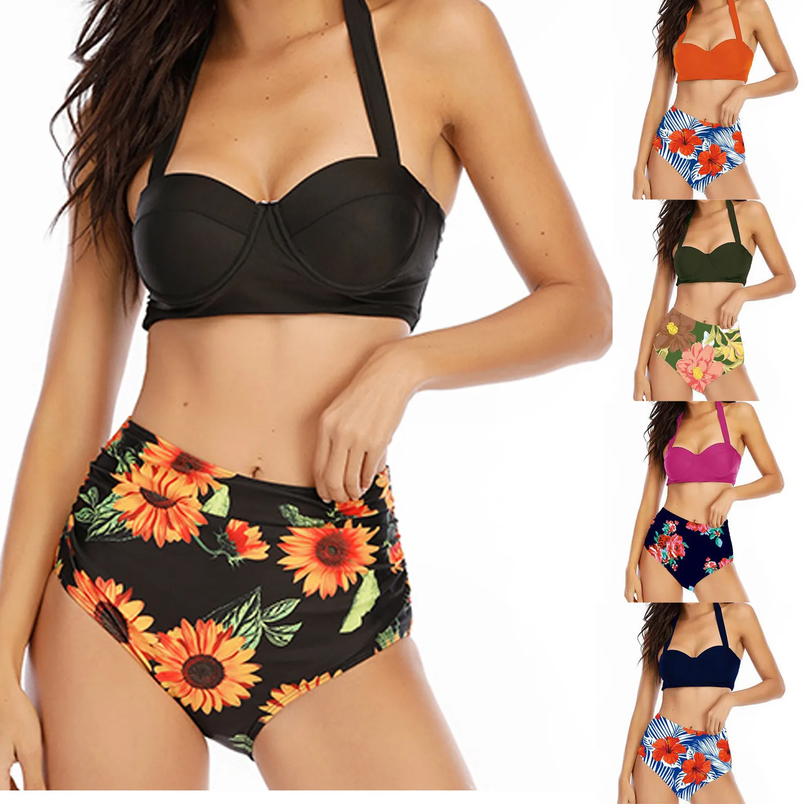 

Летние бикини, женские сексуальные, с высокой грудью, контрастный градиентный раздельный комплект бикини, купальники, купальный костюм