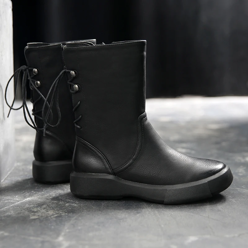 Ботинки до середины икры в стиле ретро женская зимняя обувь повседневные ботинки