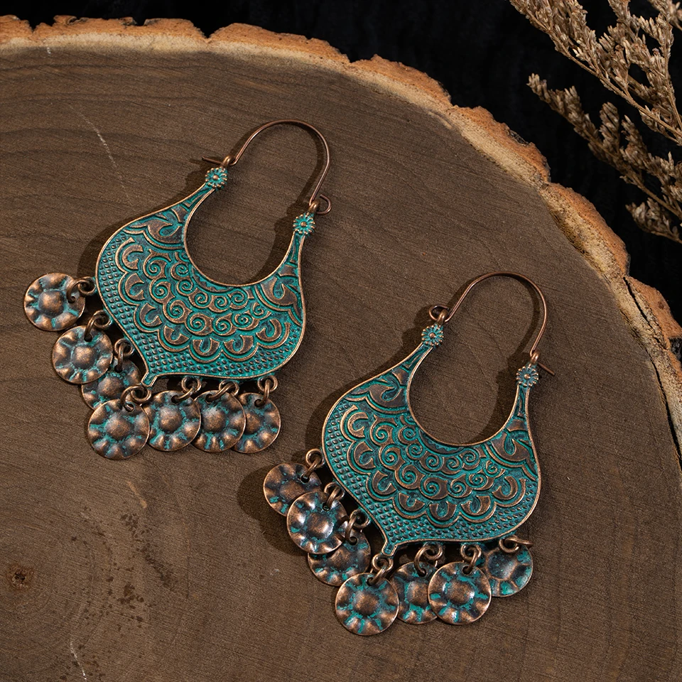 Модные женские серьги 2019 винтажные антикварные Бохо вафли кисточки Висячие для