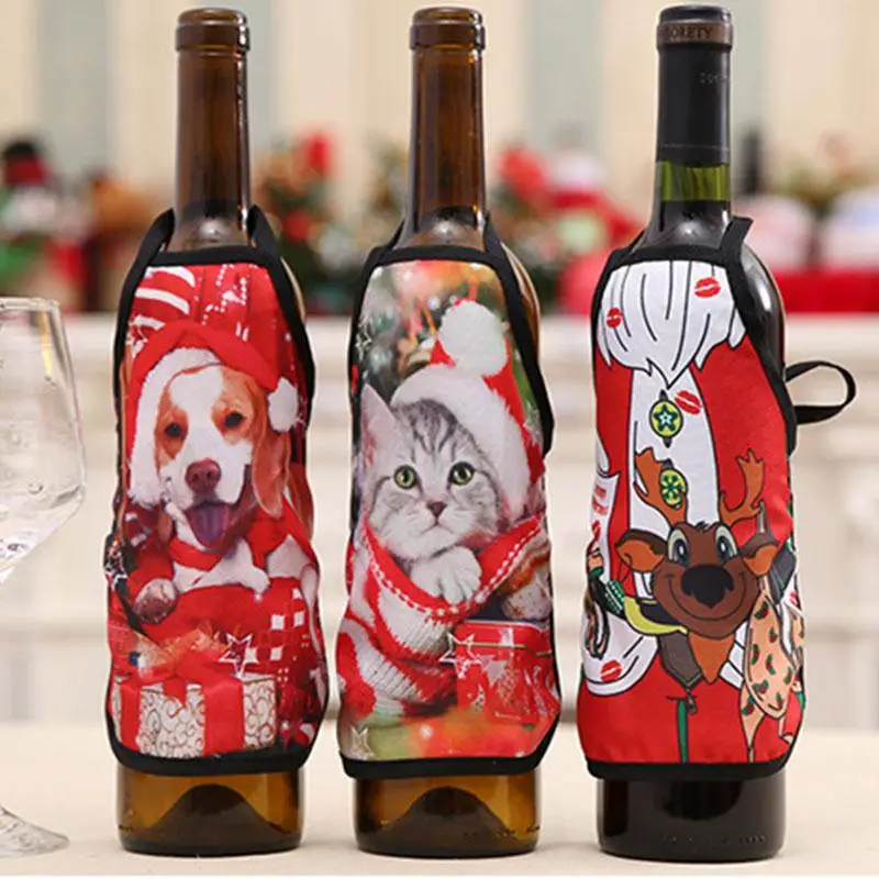 

Christmas Wine Bottle Apron Cover Home Dinner Table Decor Decoration Cute