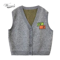 streetwear print letter vest cardigan 2021 sleeveless sweater women loose autumn spring knitted casual fashion jumper c 282