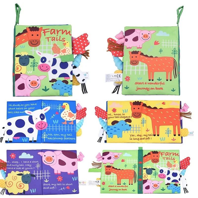 

My Soft baby touch and feel Cloth book 3D Animal Tail Child Montessori Early Learning Eduactional Toy Book for Babies 0-12 Month