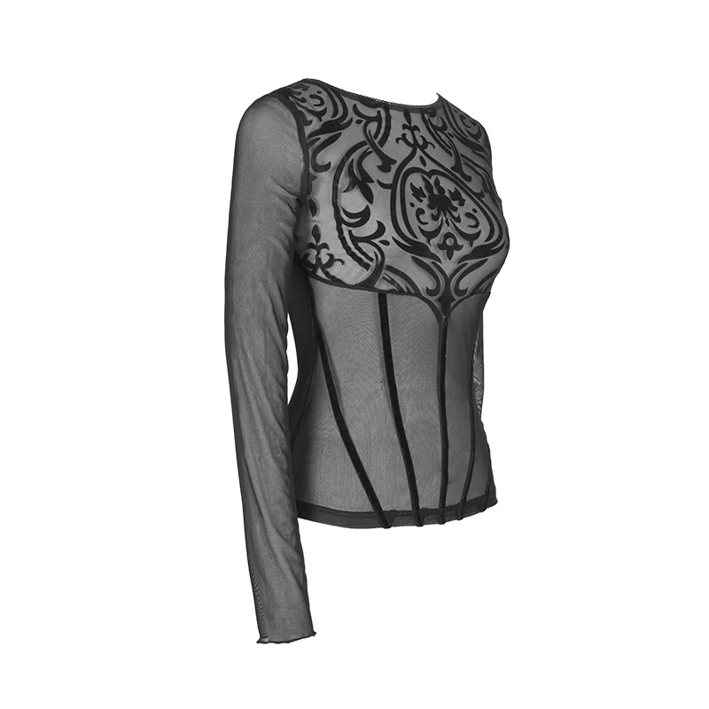 

Devil Fashion Gothic Women T Shirt Black Punk Tops Slim Fit Tees O Neck Vintage Long Sleeve Sexy Tops