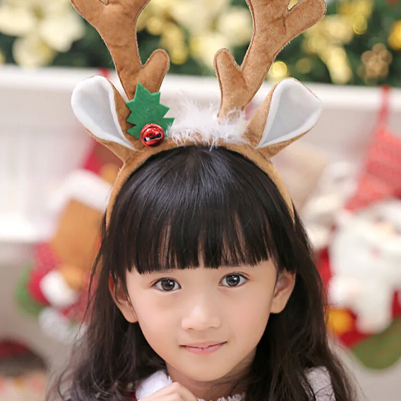 

2020 Christmas Kids Elk Hair Hoop Kids Christmas Hair Band Headband Accessories Antlers With Bells Cute