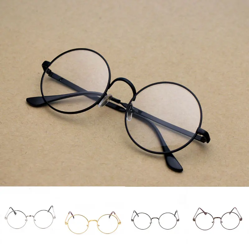 

Vintage Round Metal Frame Personality College Style Round Spectacle Frame Decorative Glasses Flat Mirror Eyewear Accessories