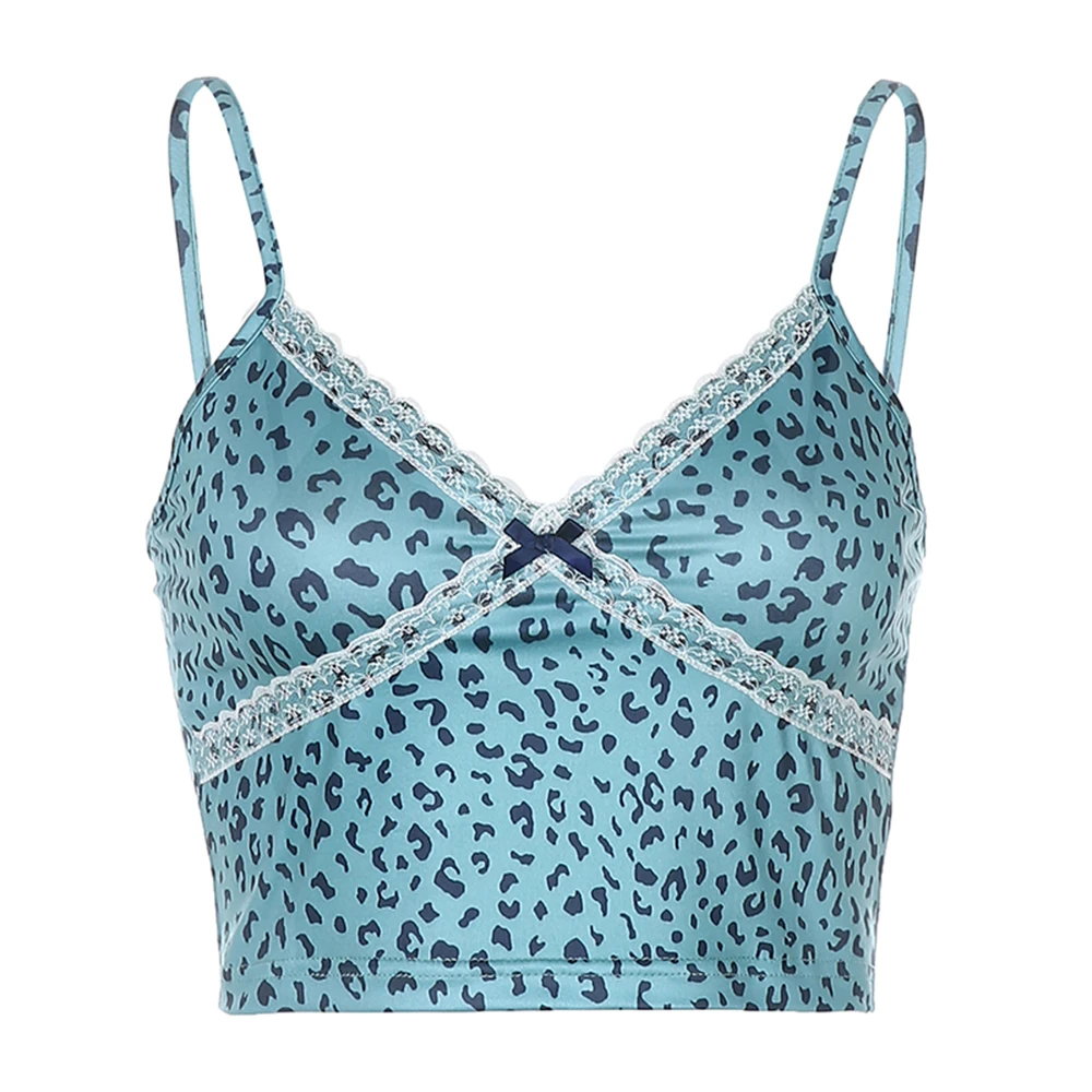 Женский укороченный топ на бретелях-спагетти с V-образным вырезом и кружевом Y2K