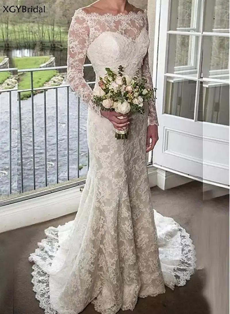 

New Arrival Wedding Dress Lace Long Sleeves Scoop Boho Bridal Gown Vestido De Noiva Dubai Arabic Suknia Slubna платье