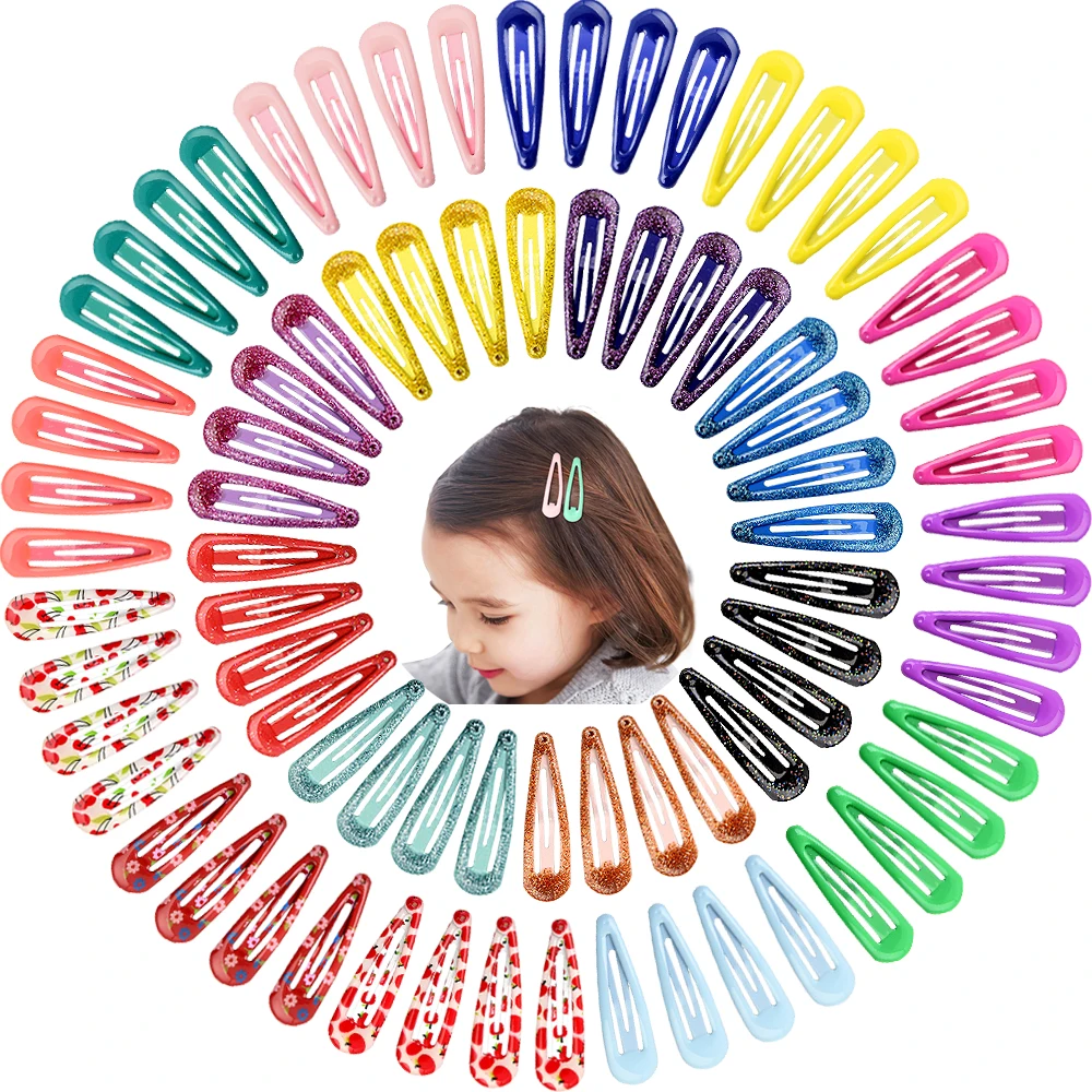 20pcs/lot Baby Girls Snap Hair Clip for Children Kids Pins Color Glitter Hairpin Women Accessories Cute Metal Barrette | Аксессуары для