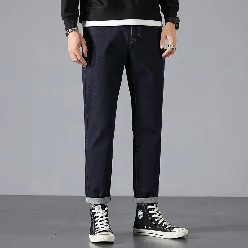 

Мужские джинсы, деловые прямые джинсы полной длины, повседневные джинсовые брюки, эластичная ткань, HZT8147