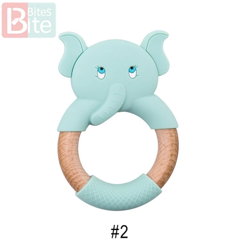 Mint Elephant 1 шт. Детские трофеи силиконовые мыши грызуны Силиконовые Прорезыватели деревянные кольца деревянный Прорезыватель коляска белка для детей товары игрушки - Цвет: Mint Elephant