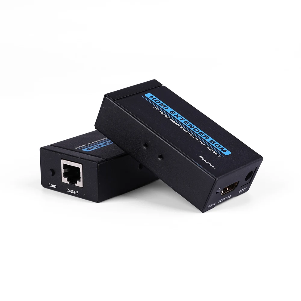 

60M HDMI Extender 1080p 3D HDMI Transmitter Receiver over Cat 5e/6 RJ45 Ethernet Converter US EU Plug