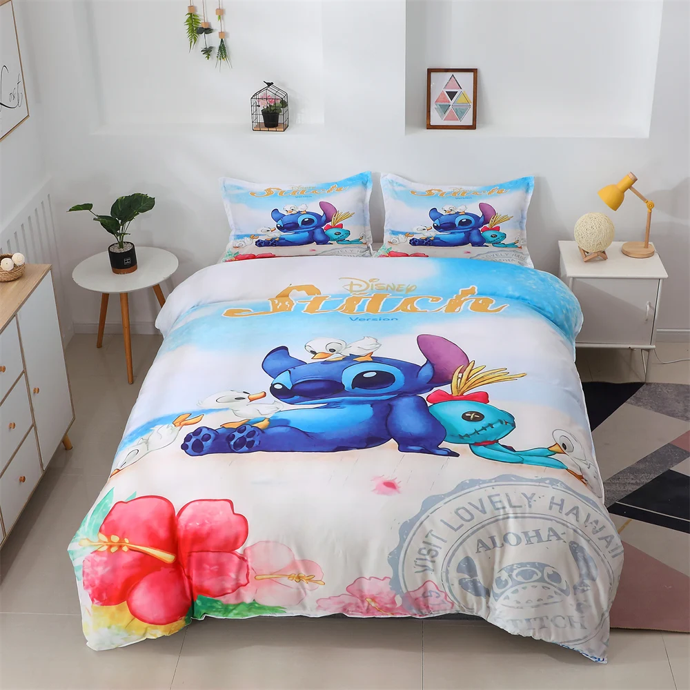 

Disney Kid Bedding Set Lilo and Stitch Double Duvet Cover With Pillowcases Twin Queen King Bedclothes For Child Girl Adult Gift