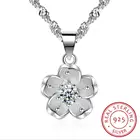 Женское Ожерелье с кулоном, 100% Серебро 925 пробы, с блестящими кристаллами, с цветком вишни