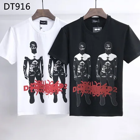 

brand dsq2 summer style 100% cotton men black T-shirt casual O-Neck T-shirt short sleeve tees white letter T-shirt for men