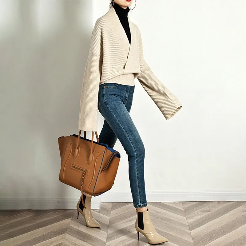 

SISPELL Cross V NeckKnitting Sweaters For Women Long Sleeve Slim Casual Female Pullover Swearters 2020 Autumn Fashion New Tide