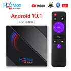 H96 Max Смарт ТВ приставка Android 10,1 двойной WI-FI цифровой 1080P HD сетевой экран RK3318 4 Гб 64 Гб USB3.0 60fps голосового помощника Google