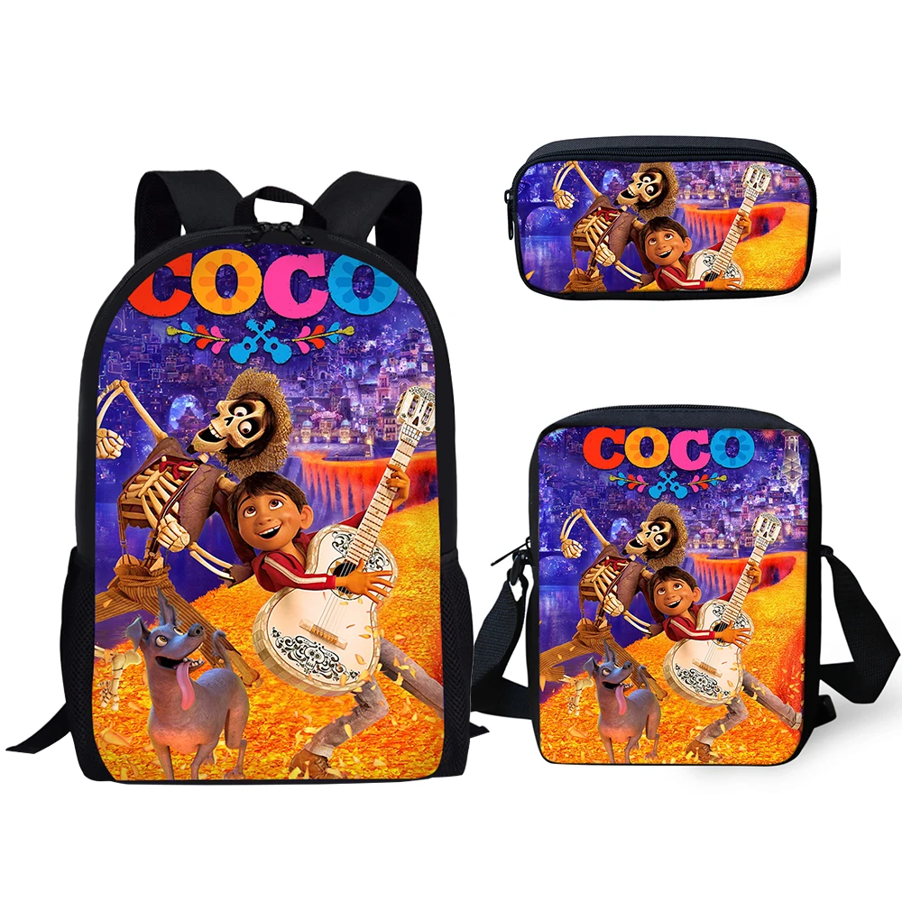 HaoYun 3PCs/Set Children Backpack COCO Music Skull Pattern Kids School Bags Cartoon Design Teenagers Book-Bag Mochila Rucksack