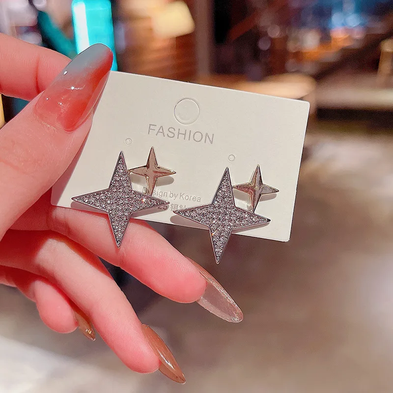 

S925 Silvers 2021 New Full Diamonds Star Earrings for Women Exquisite and Shiny Metal Jewellery Korean Fashion