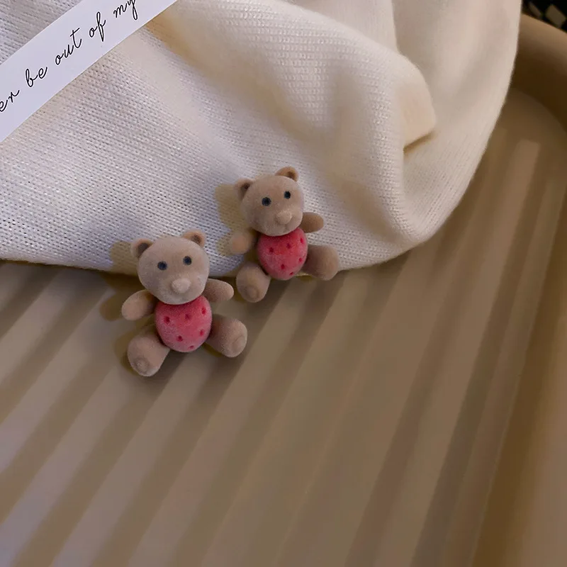 

LOVOACC Funny Cartoon Bear Cotton Pendant Earrings for Women Girls Brown Pink Color Animals Earrings Winter Accessories Gifts