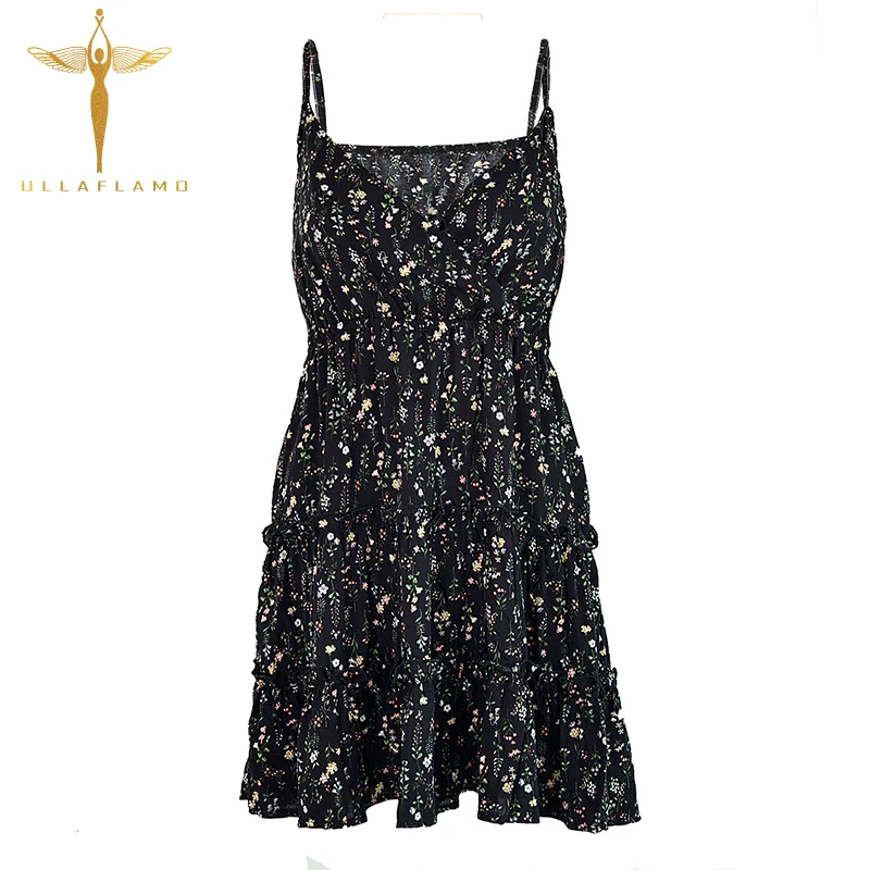 

Sexy Floral Women Mini Dress V Collar Ruched Backless Spaghetti Strap Dresses Party Night Club Chic Outfits Female Sling Dress