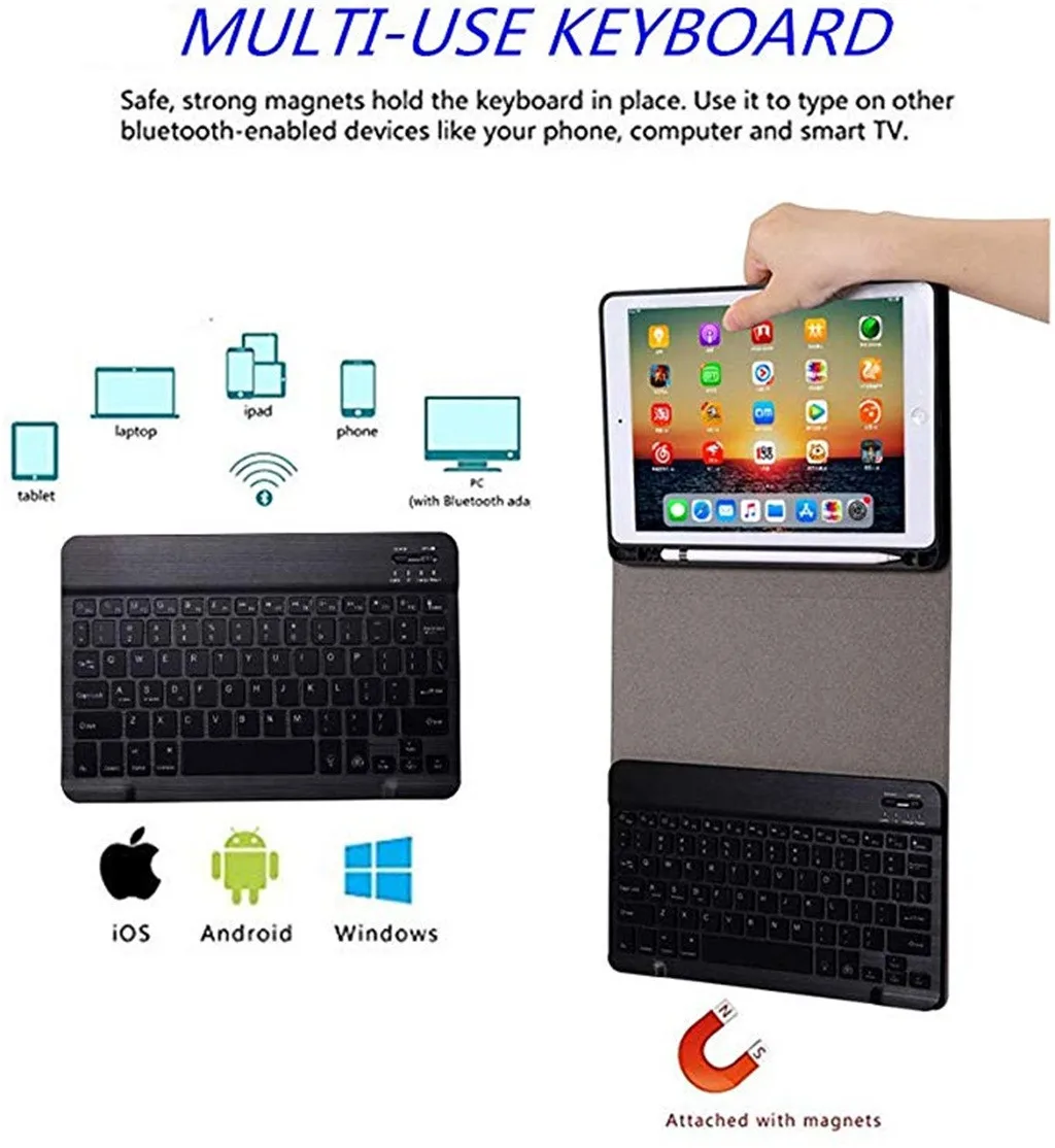 Съемный 7 видов цветов с Подсветкой Bluetooth клавиатура чехол для Apple iPad 7th 10 2 дюймов 2019 беспроводной в 1