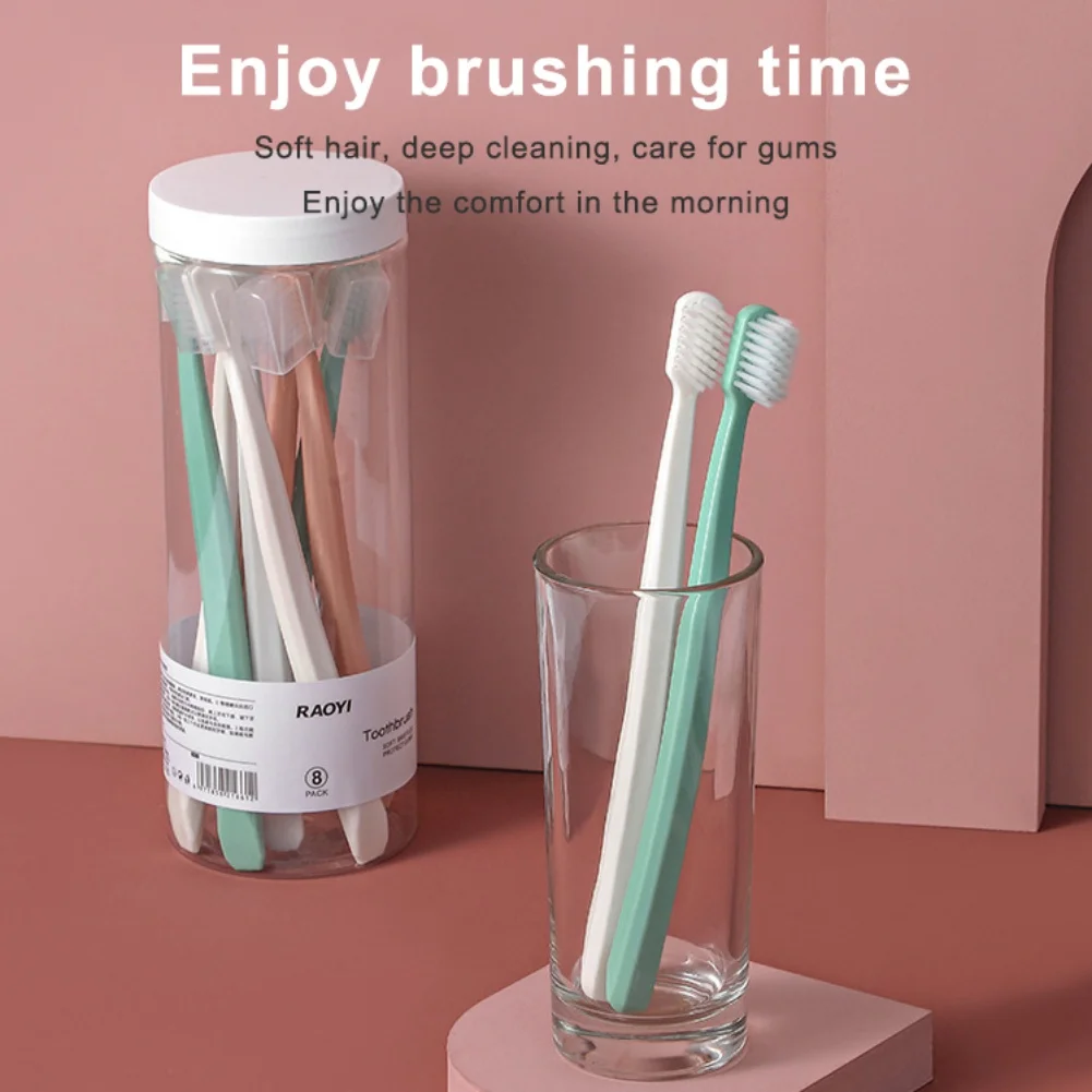 

8pcs Portable Soft Bristle Toothbrush with Protective Cover Travel Tooth Brush with Box