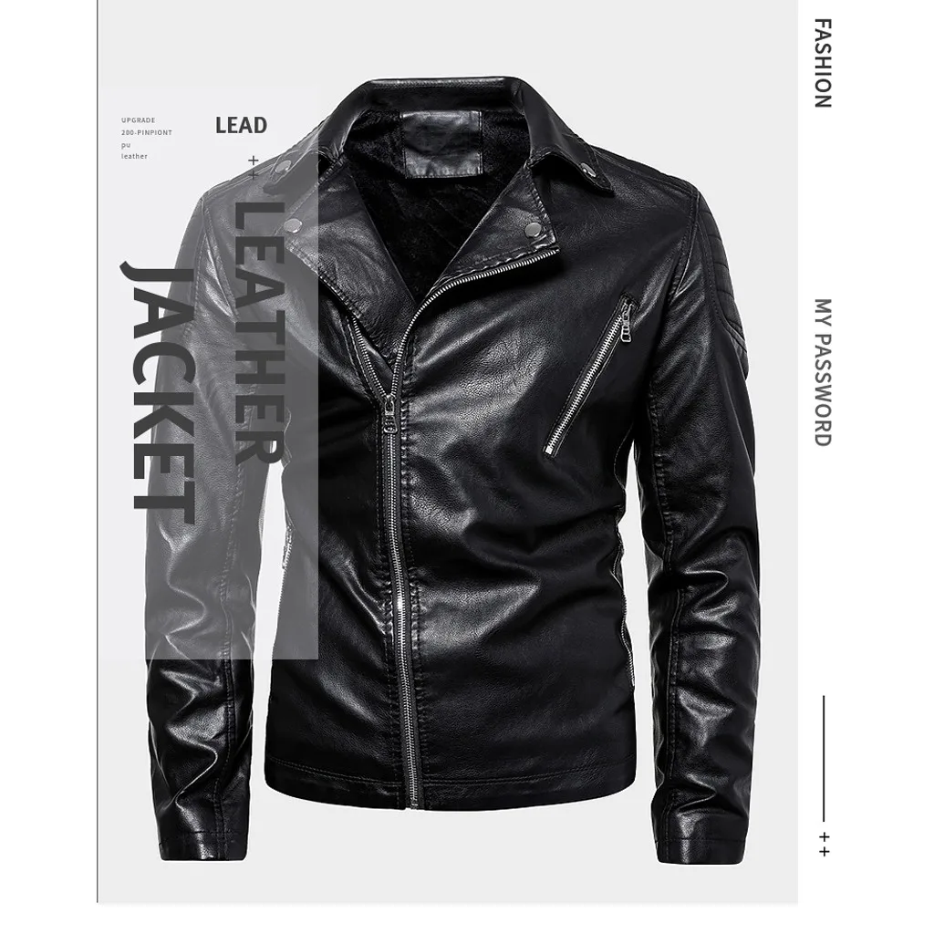 Мужская винтажная крутая кожаная куртка с длинным рукавом осенне зимняя