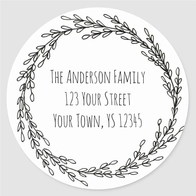 Персонализированный черный белый венок цветочный адрес Классический круглый