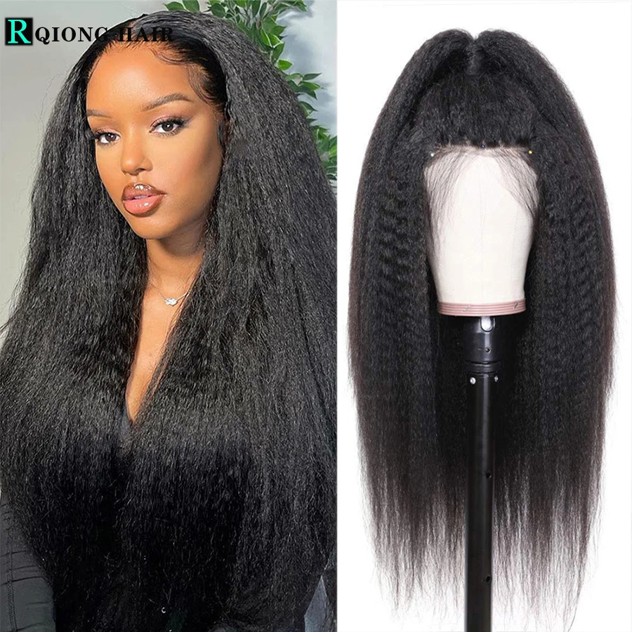 

13X6 Lace Frontal Wig Kinky Straight Lace Front Wig Pre Plucked Brazilian 13X4 4X4 Closure Wig Yaki Human Hair Wigs For Women