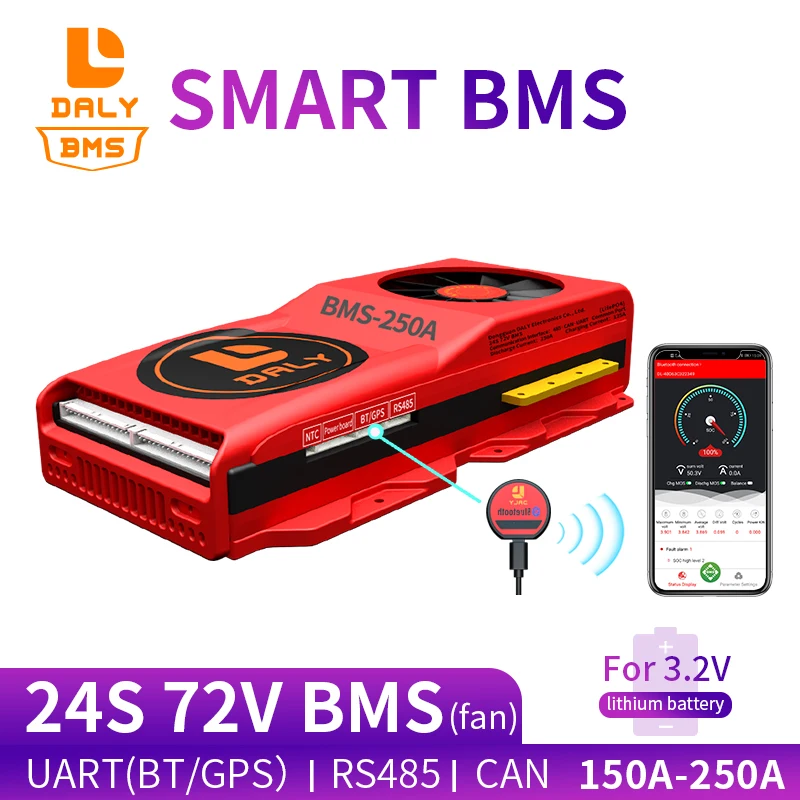 146 вентилятор Smart BMS 24S LiFePO4 72V Bluetooth APP 150A 200A 250A 485 к USB устройству CAN UART 18650 3 2 V EV скутер