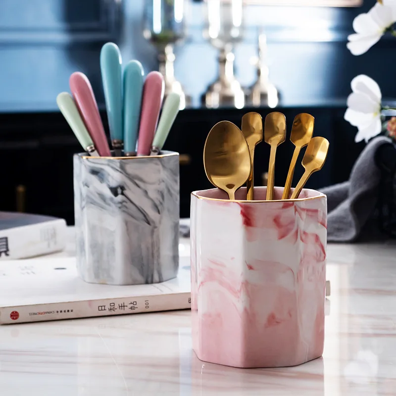 Мраморный узор держатель для хранения кистей макияжа косметический карандаш