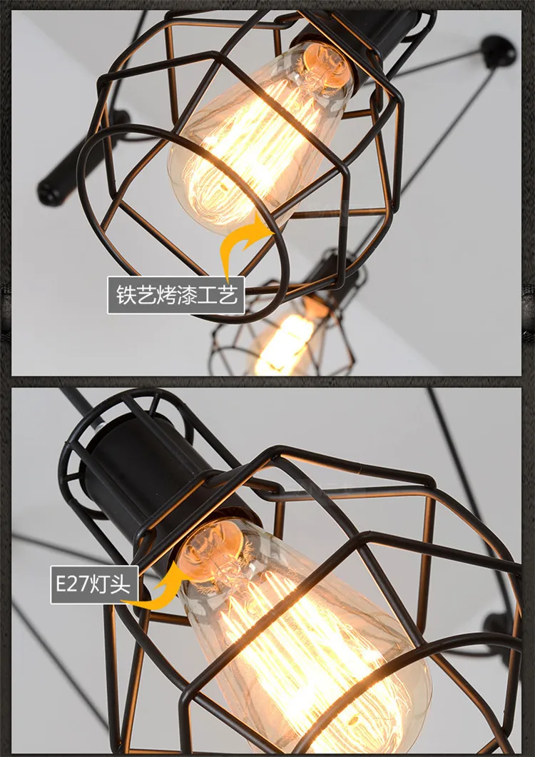 

American Country Retro Loft Iron Pendant Light Pulley Cage Industrial Art Kitchen Dining Room Hanging Lighting Lamp Ing