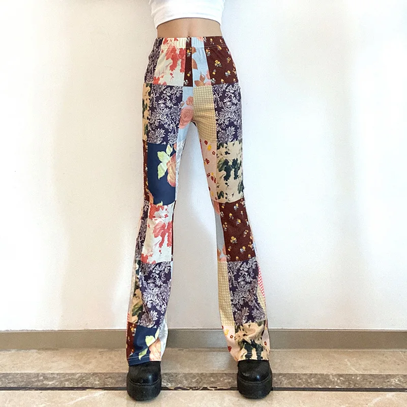 

Capris High Waist Sexy Stitching Bell Bottom Pants Women's 2021 Summer Skinny Casual Harajuku Elastic Waist Vintage Streetwear