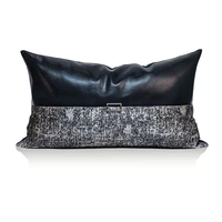 black pu leather cushion cover for bedroom grey patchwwork waist pillowcase home decor sofa cushions