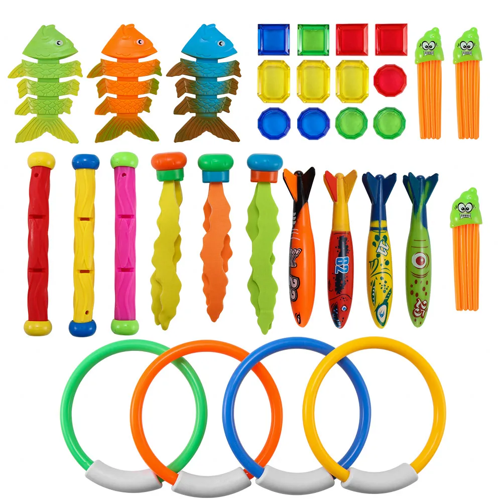 

32 Pcs Diving Game Toys Set Rings Treasures Dive Underwater Swimming Pool Gift Kids Summer Torpedo Rocket Throwing Piscina Toy