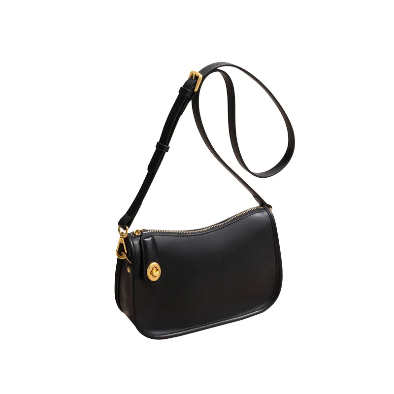 

2021 niche design leather handbag retro French underarm bag fashion shoulder slung lock zipper bag