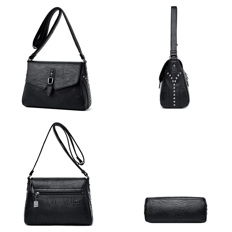 Винтажные женские сумки через плечо с заклепками роскошные из мягкой кожи