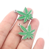 10pcs alloy green pot leaf weed charms pendant for diy necklace jewelry findings making 28x24mm