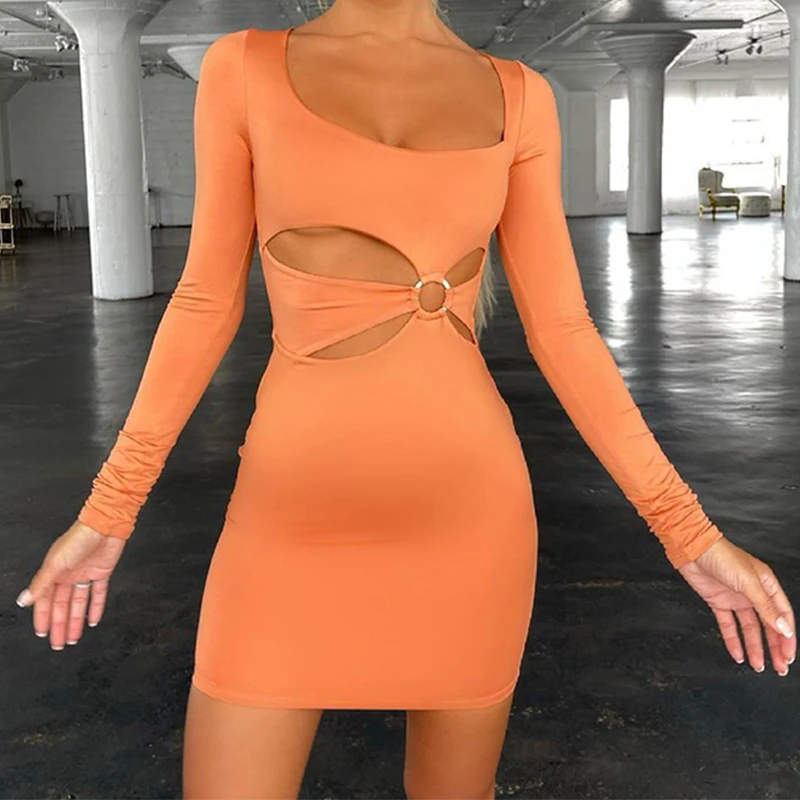 

Floral Hollow Out Y2K Bodycon Mini Dresses Sexy Elegant Long Sleeves Beach Sundresses Crewneck Skinny Outfits 90s Cuteandpsycho