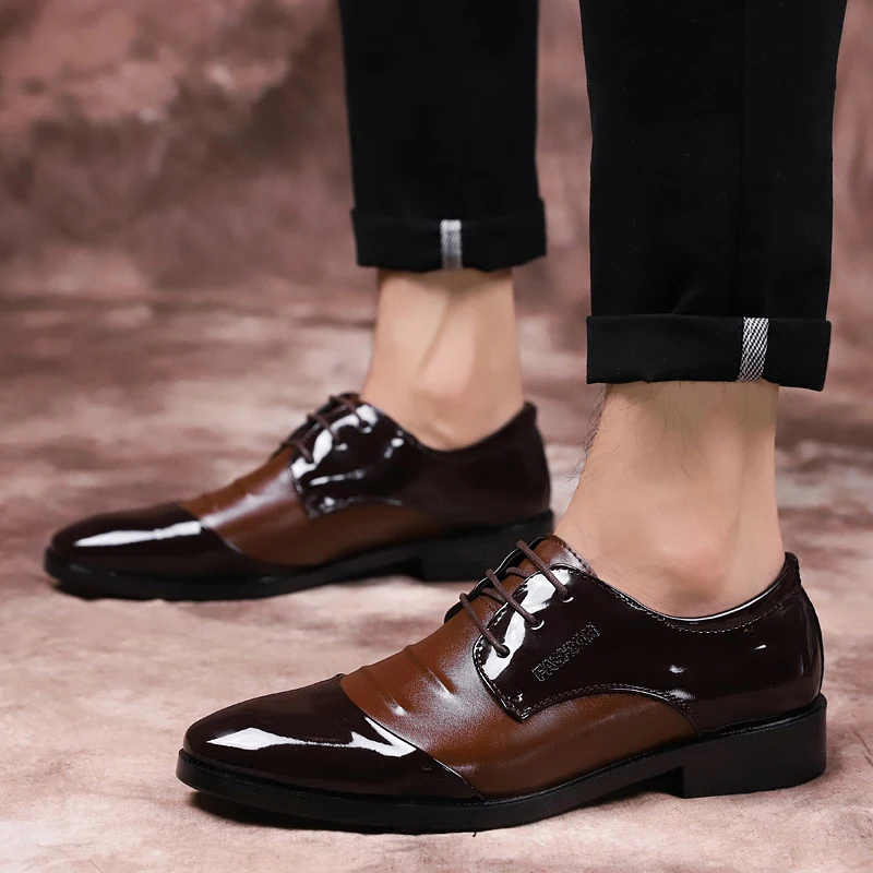 

Plus Size 38-48 Leather Formal Shoes Men Brown Dress Oxford Shoes Wedding Classic Black Lace-up Banquet Flats Sapato Masculino