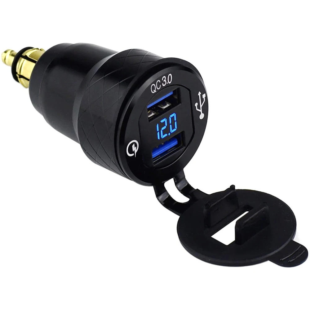 

Aluminum Alloy Quick Charge 3.0 Dual USB charger for BMW Motorcycle Triumph Tiger Ducati Voltmeter QC3.0 DIN Socket to USB