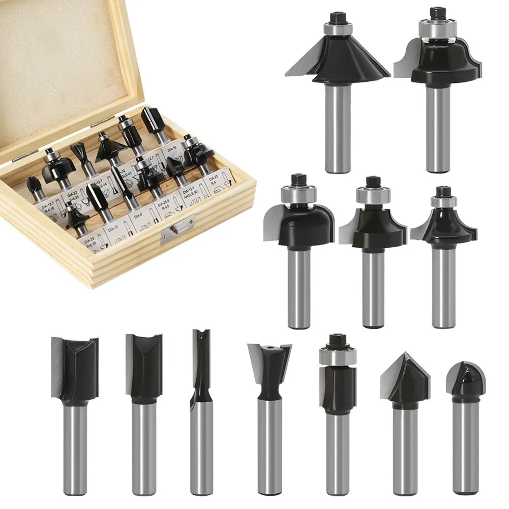 

Set Router Bits Trimming With Wood Case Wood 12pcs 8mm Shank Carbon Steel